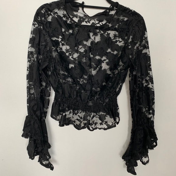 Black Lace Topper with Elastic Waist, Bell Sleeves (Honey brand) - Picture 1 of 1